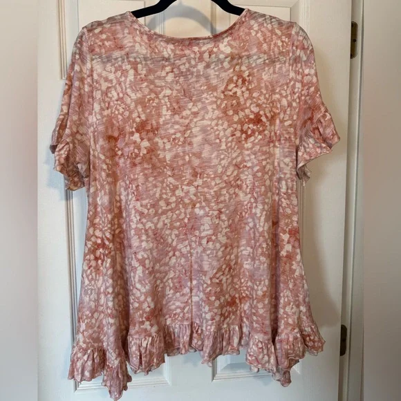 Cupio Women's Peach White Lavender Floral Ruffle Sleeve & Hem Pullover Top Large - Picture 5 of 11